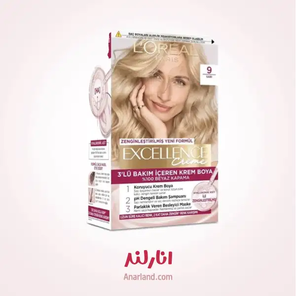 کیت رنگ مو لورآل اکسلنس Excellence Crème شماره ۹ بلوند روشن طبیعی